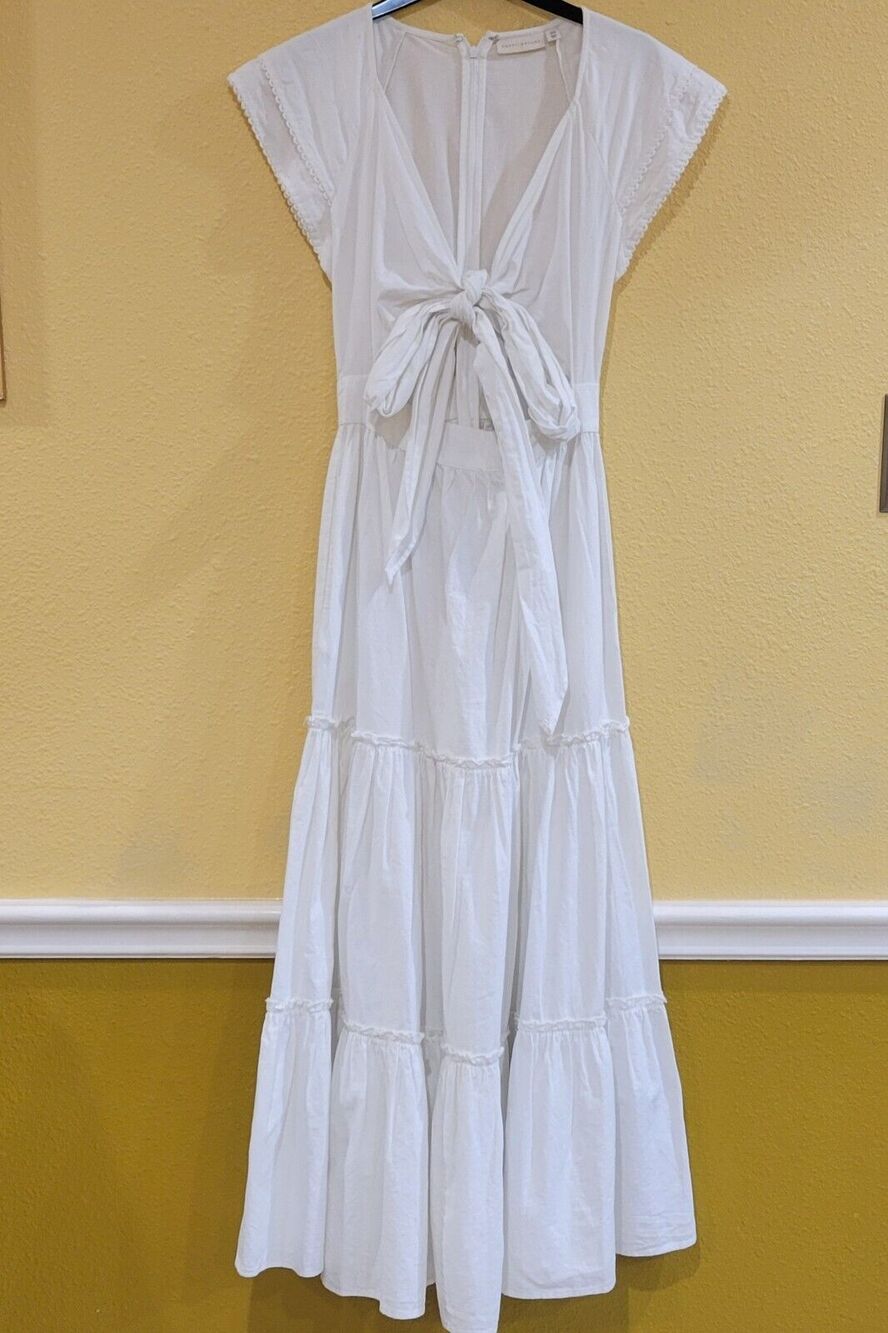 Happy Nature Women’s Summer Dress White Front Tie Tiered Maxi Dress size 00